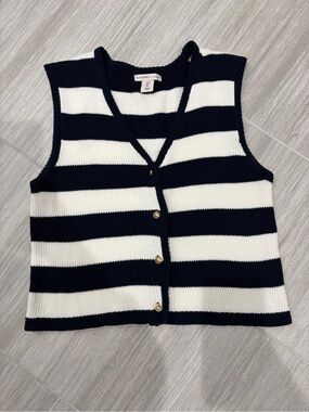 Sincerely Jules Navy & White Striped Knit Vest with Gold Buttons